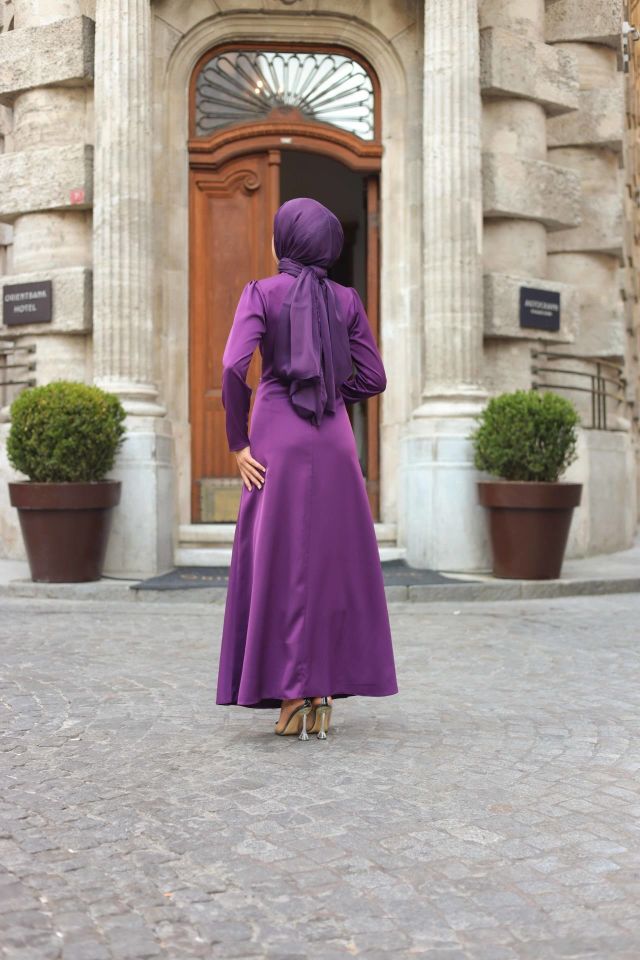 Nisa Model Elbise Mor - Eflatun - 40