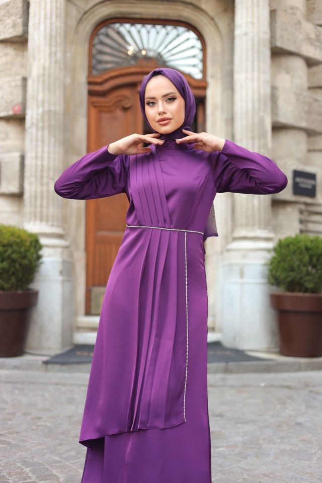 Nisa Model Elbise Mor - Eflatun - 40