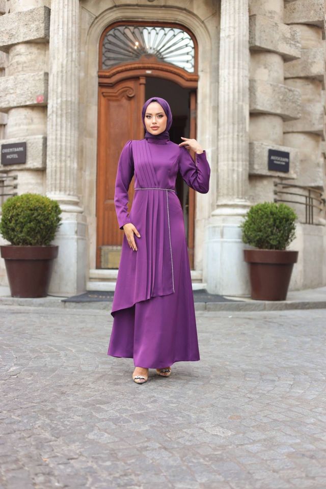 Nisa Model Elbise Mor - Eflatun - 40