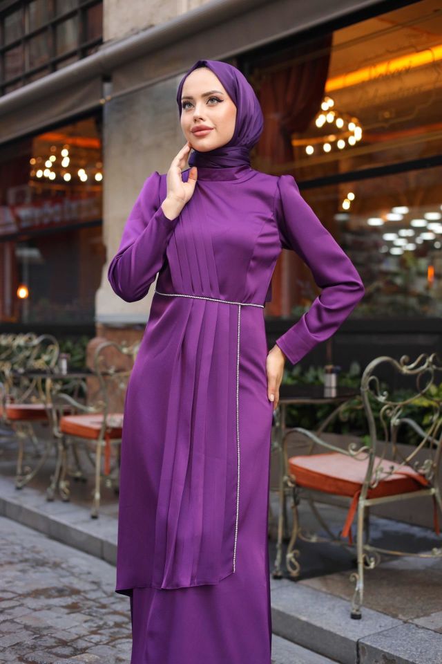 Nisa Model Elbise Mor - Eflatun - 40